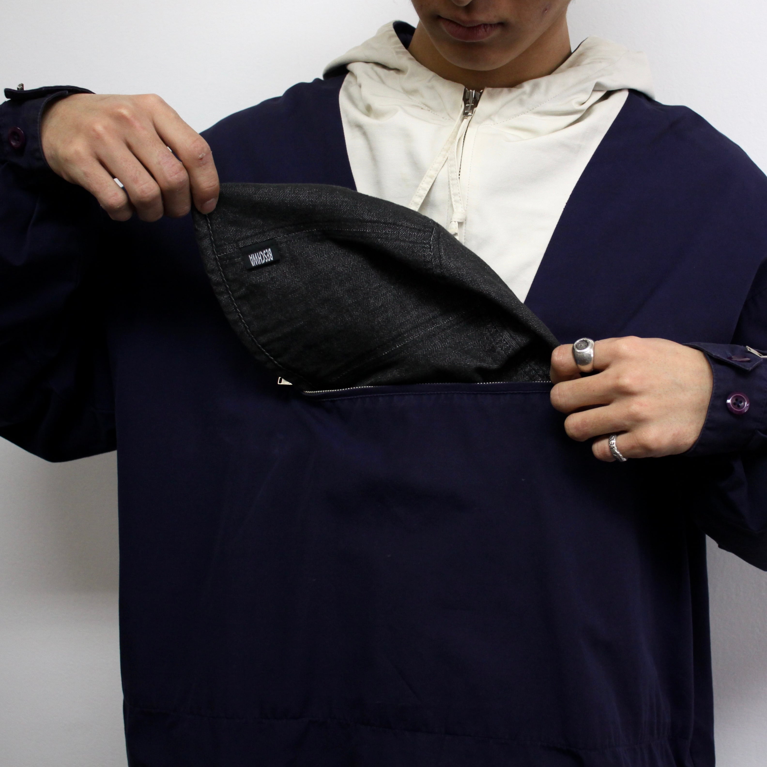 0053. 1990's J.CREW cotton anorak parka ネイビー × ホワイト 2