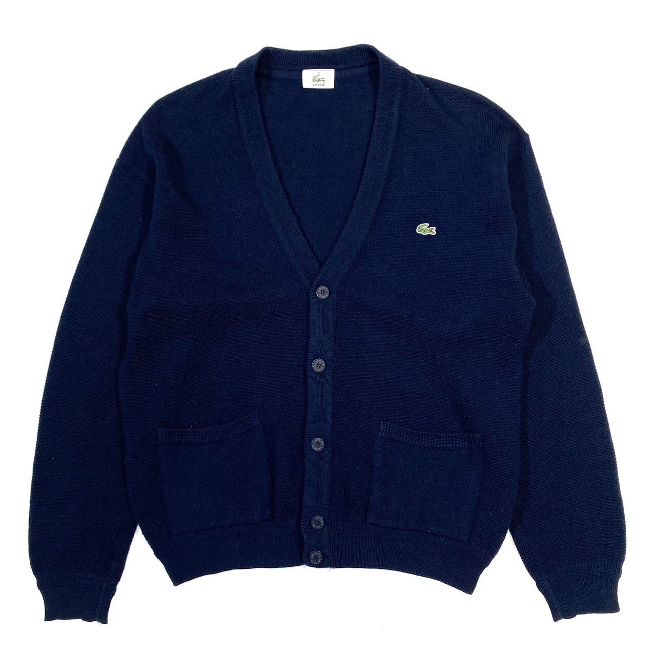 LACOSTE ラコステ ウールカーディガン 4 メンズM相当 ネイビー 紺色 