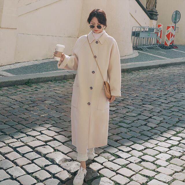 【予約販売】コート レディース 秋 冬 ロングコート 長袖 ビッグポケット クリーム ブルー S,M,L