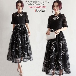 ★送料無料★13号(XL)☆チュ－ルレース仕立てパ－ティ－ワンピ(OPN2034）