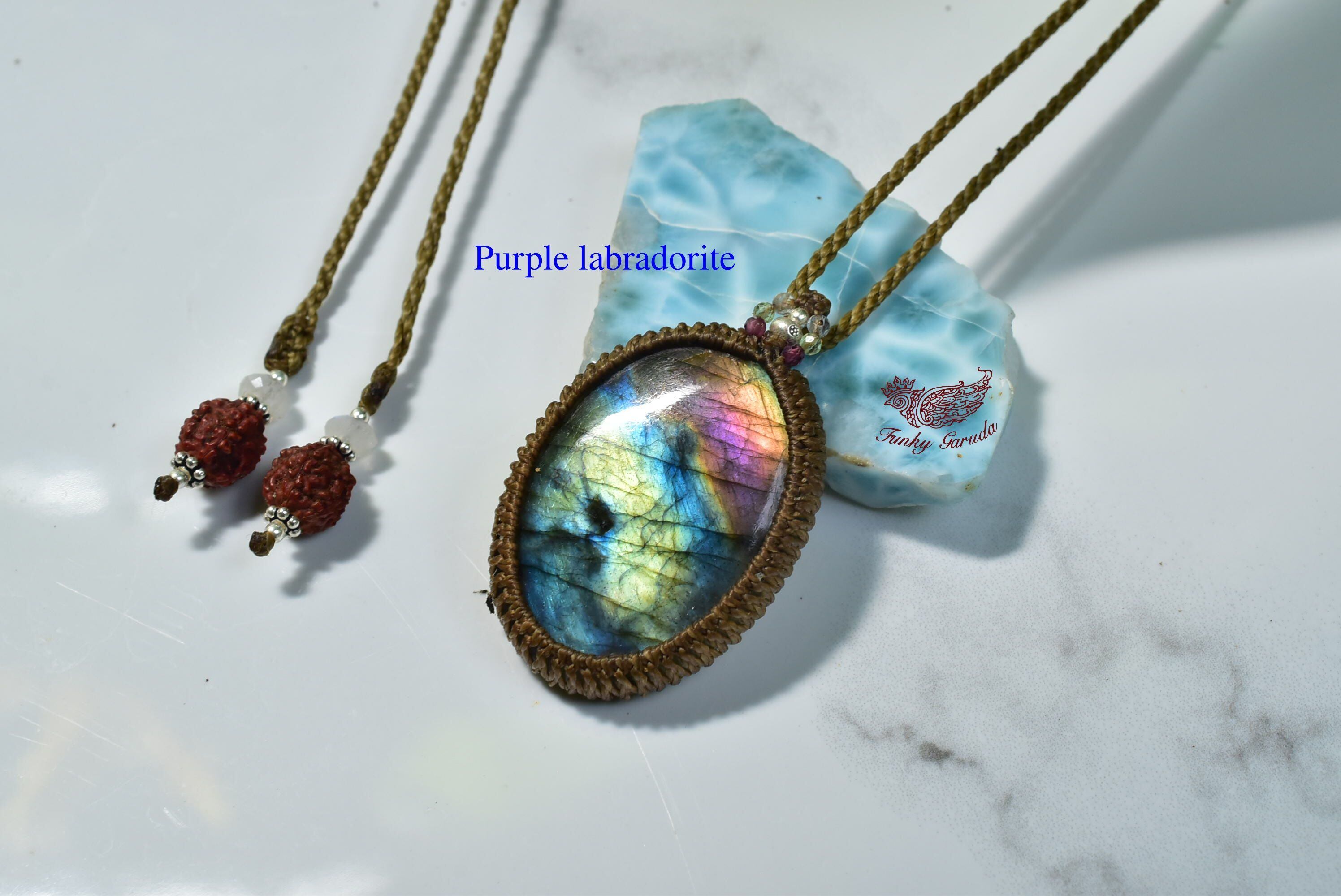 夢色ファンタジー★パープルラブラドライトマクラメペンダント lay008
