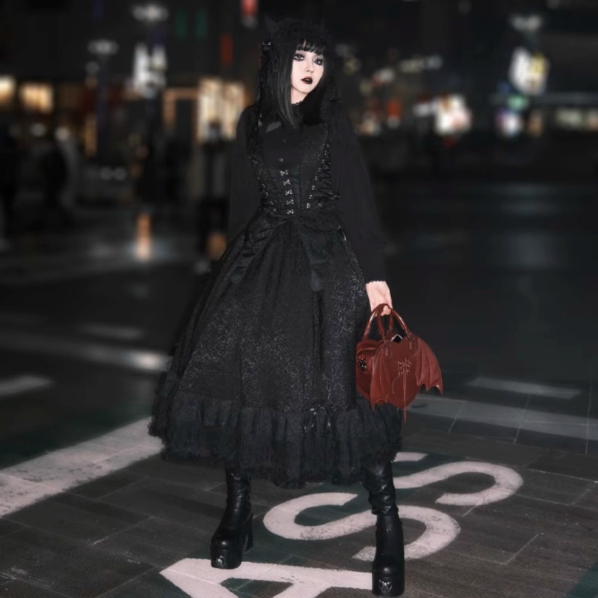 2点20%off　美品　スカート　ロング丈　ゴシック＆ロリータ　華　黒　特大 969deb3333a2f196f9fdd74af42fc8