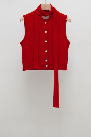 Ernie Palo x TAN Cable Knit Vest with Scarf - Red