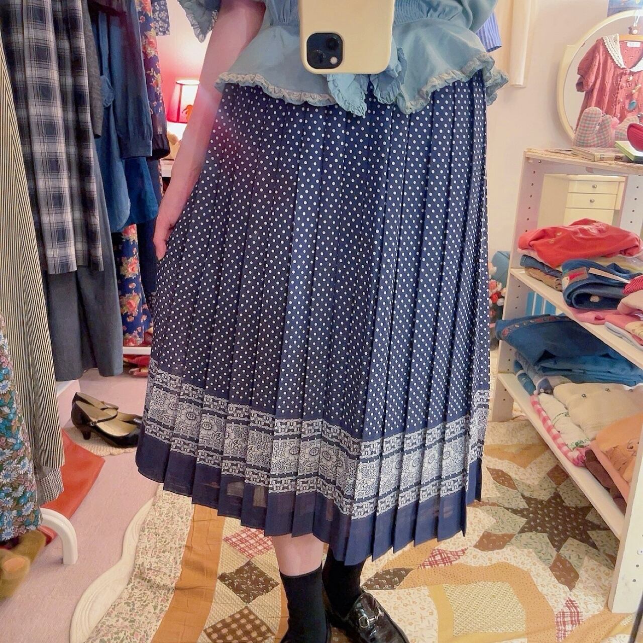 flower lace printed pleats skirt