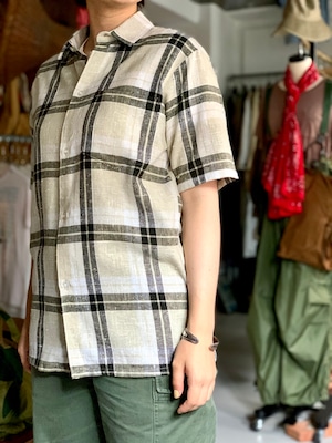 80’s old “s/s check shirts” “linen fabric“