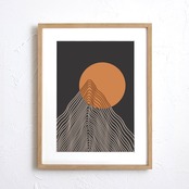 Precise｜太陽と山をレトロに描いたボヘミアンミニマルアートポスター｜北欧・ナチュラル空間に映える温かいデザイン｜ A3ポスター