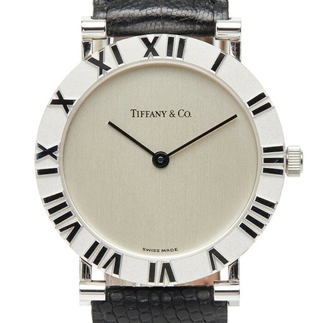 ティファニー アトラス 腕時計 M0640 クオーツ シルバー文字盤 SV925 シルバー レザー メンズ TIFFANY&Co. 【中古】