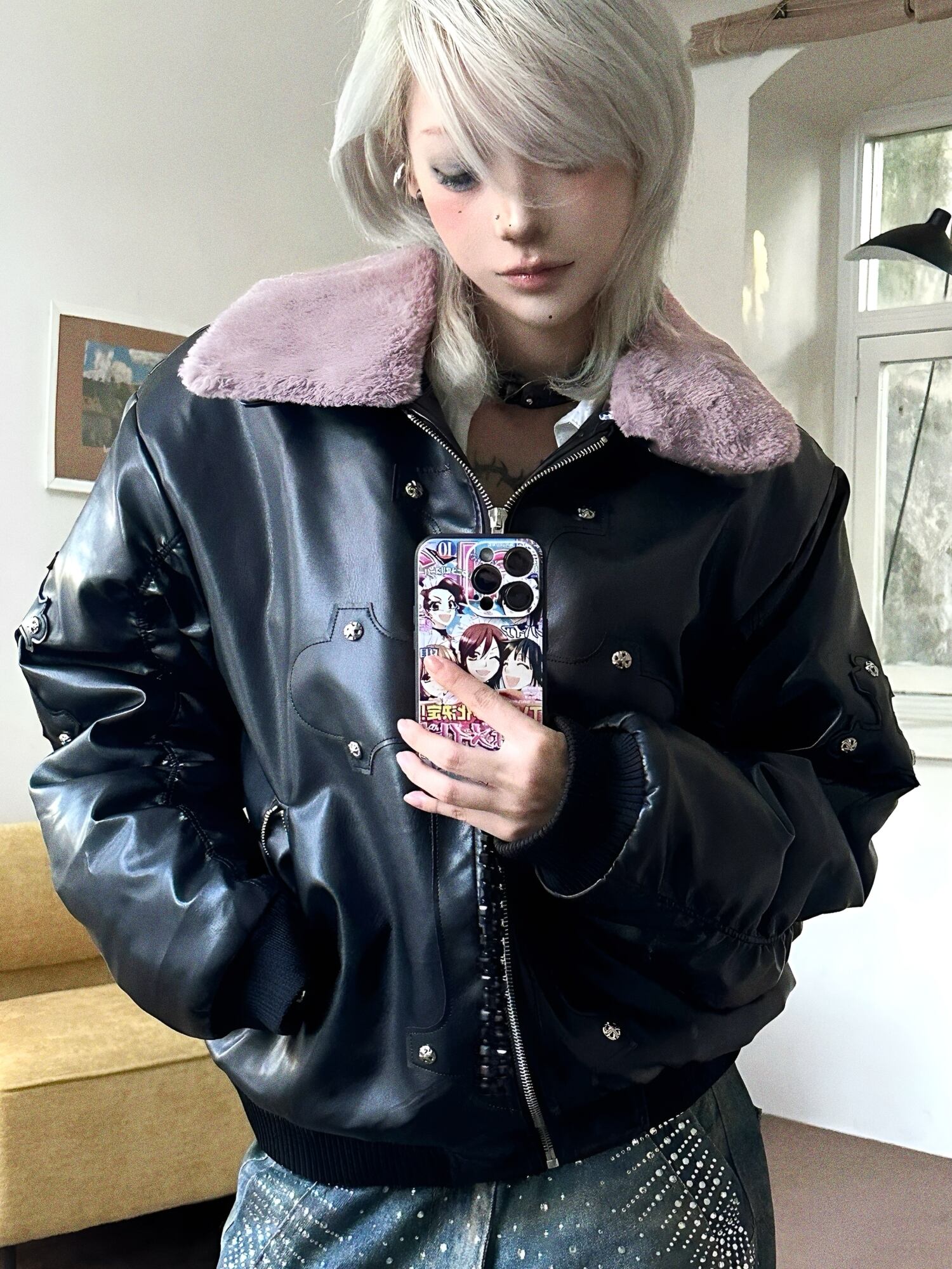 PAIKI “Cyrus Empire” Cross Patch Black Bomber Jacket | XANABUYSHOP