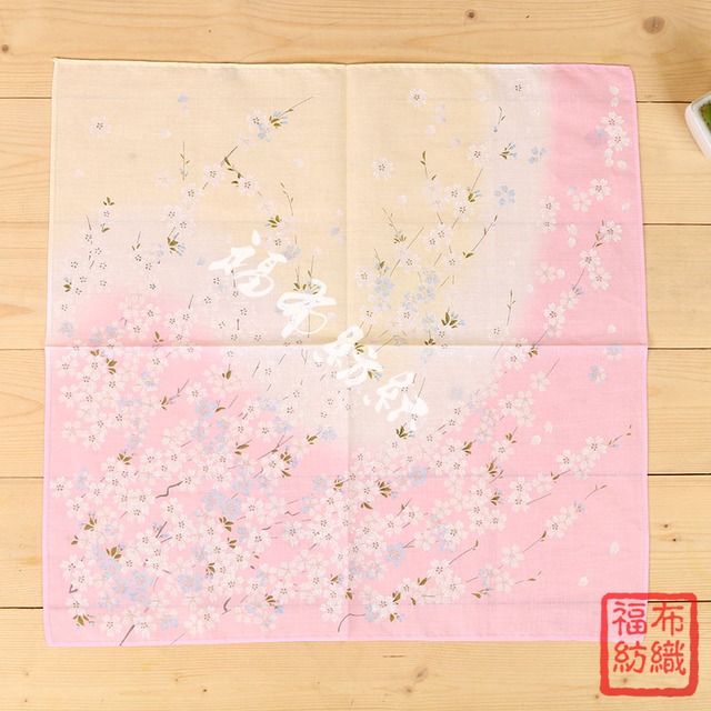 張福記 桜柄 45cm 純綿ハンカチ タオル