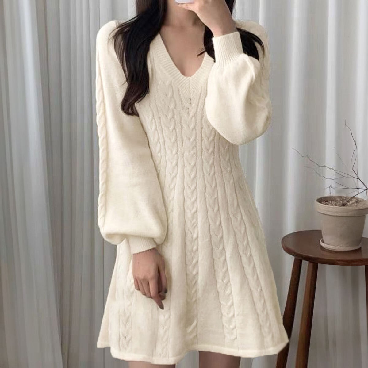 ケーブルニット ミニワンピース レディース 秋冬 韓国 ケーブル編み おしゃれ きれいめ 大人 かわいい フェミニン ゆったり 体型カバー 長袖 ワンピース 大人可愛い 大人女子
