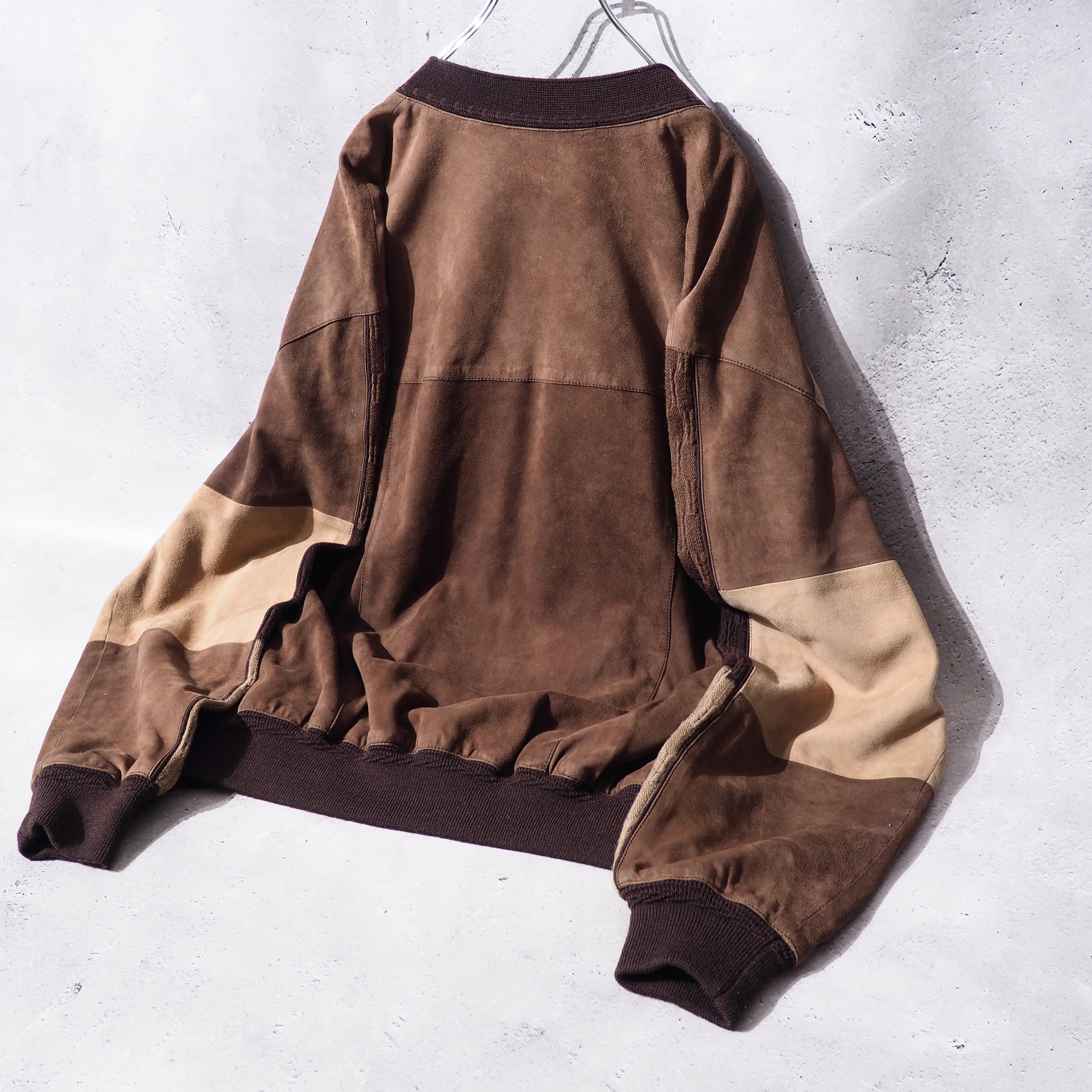 1990s ” Torras ” Special suede leather Panel combinations vintage loose Cardigan (made in Spain)