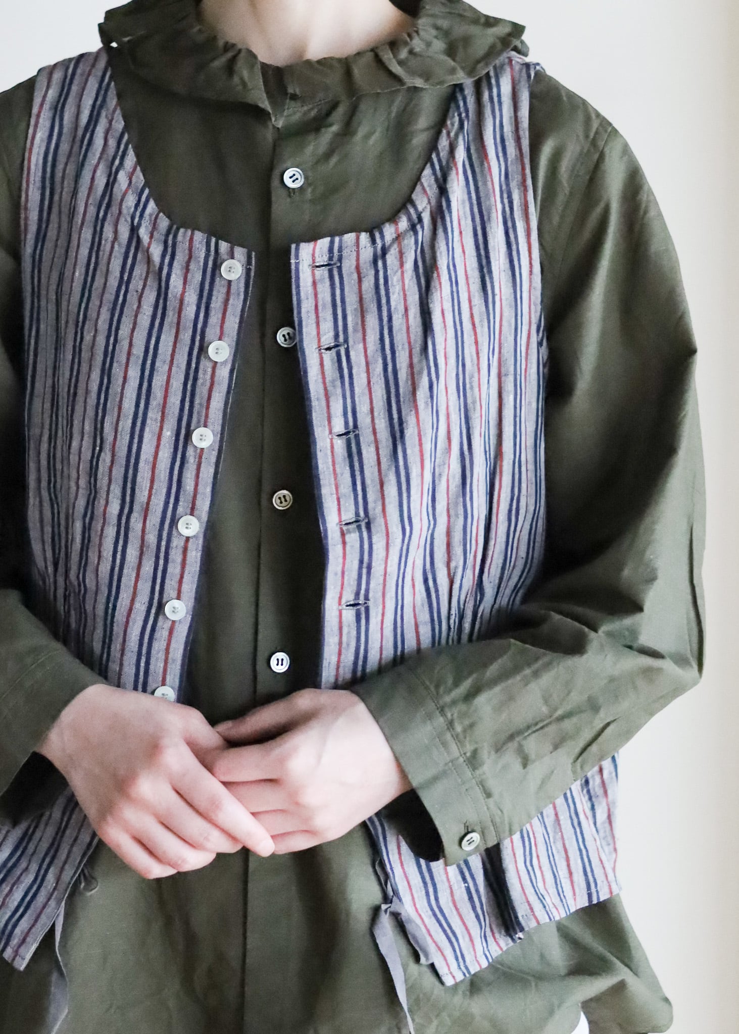 Vlas Blomme ヴィンテージストライプ ビスチェ リネン100％ Vlas Blomme - Vintage Stripe ビスチェ - Navy / Grey Brown