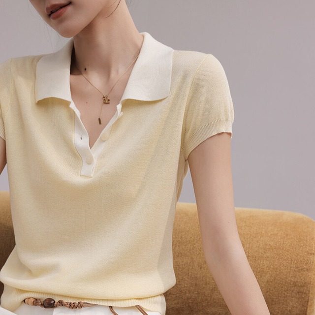 半袖 シャツカラー ニットポロシャツ　2col　H11201