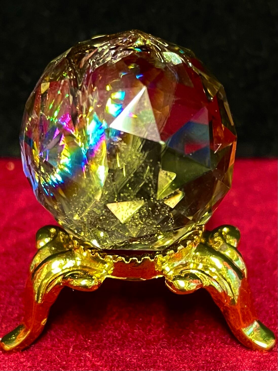 1) 美品!レインボー「スモーキー・クオーツ」多面体カット・ミニスフィア(台座付き)