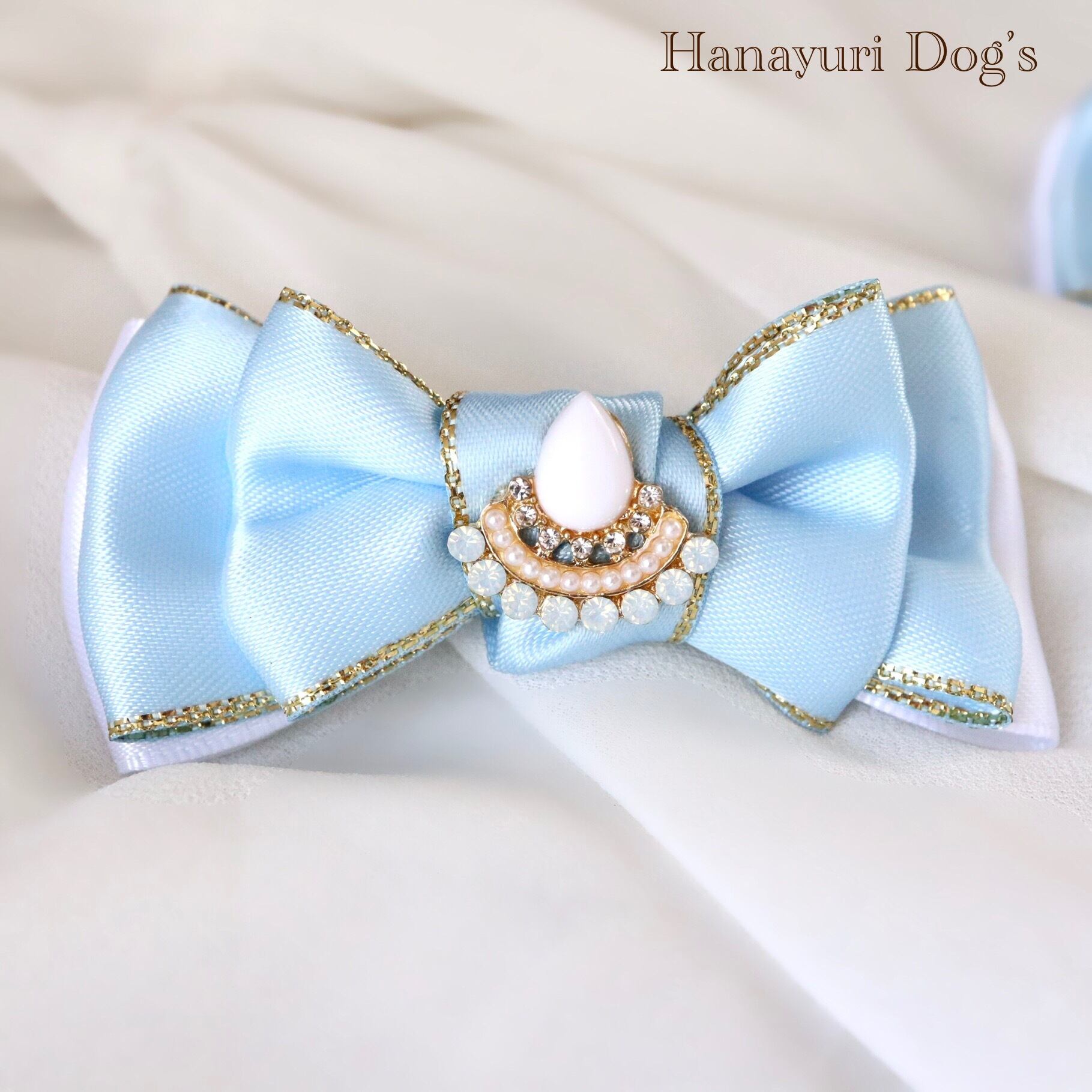 ブルーサテンゴールドエッジ 犬リボン キッズ・子供リボン ヘア