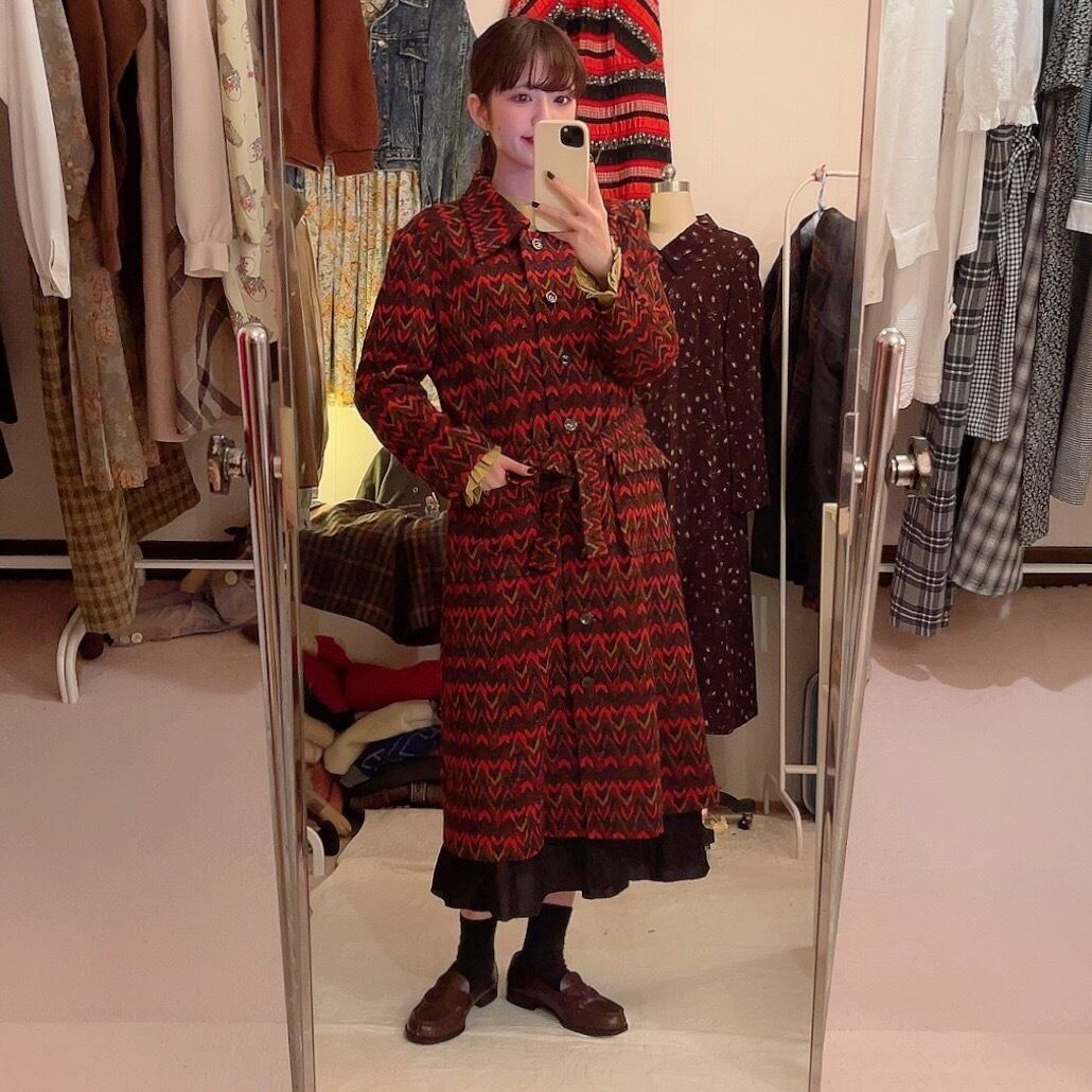 70s jacquard knit coat