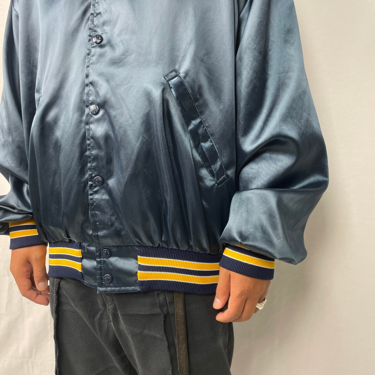 90年代 USA製 Birdie バックプリント ナイロンサテンスタジャン メンズ 