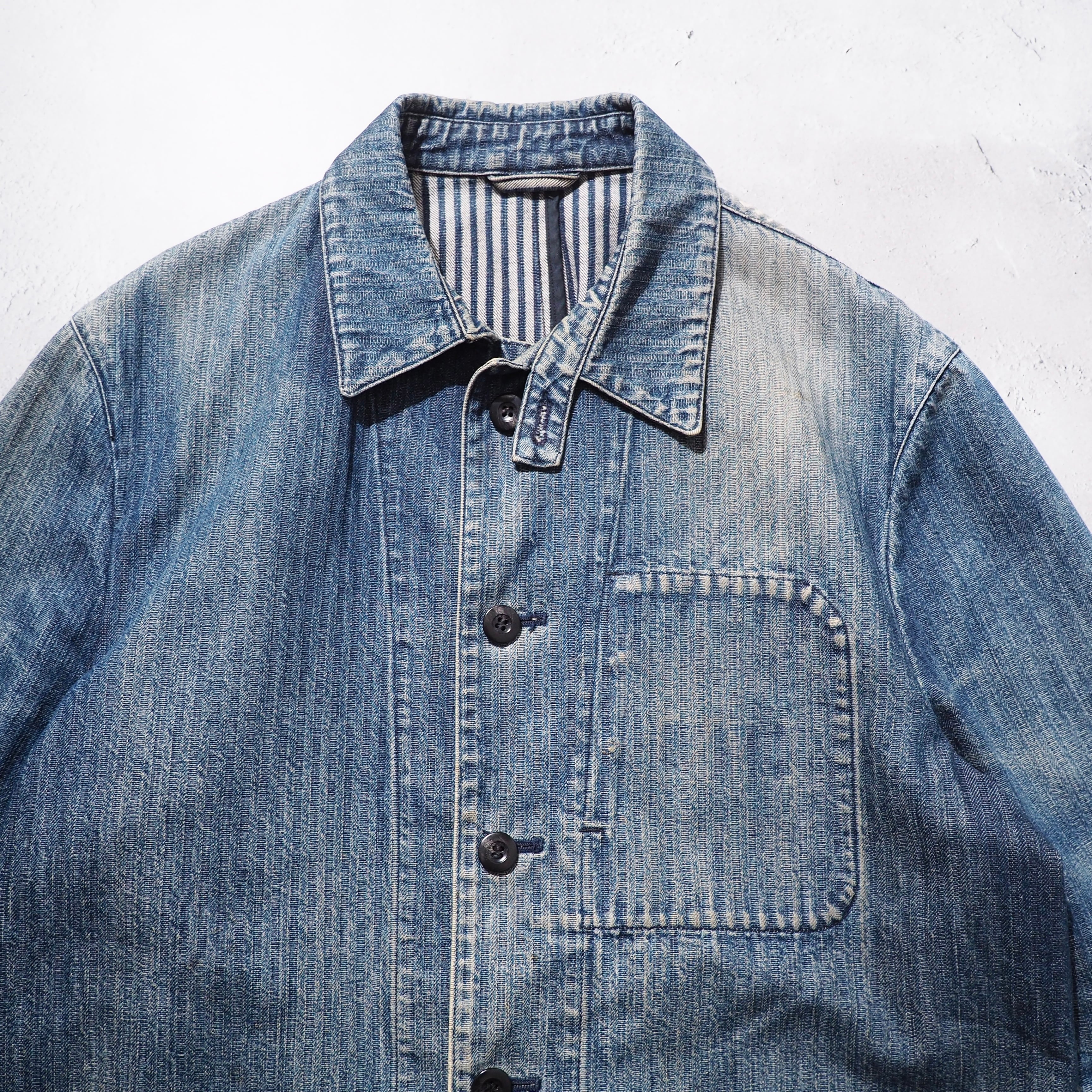 1990s " New Yorker " Beautiful Aging Indigo Denim vintage Cover All jacket