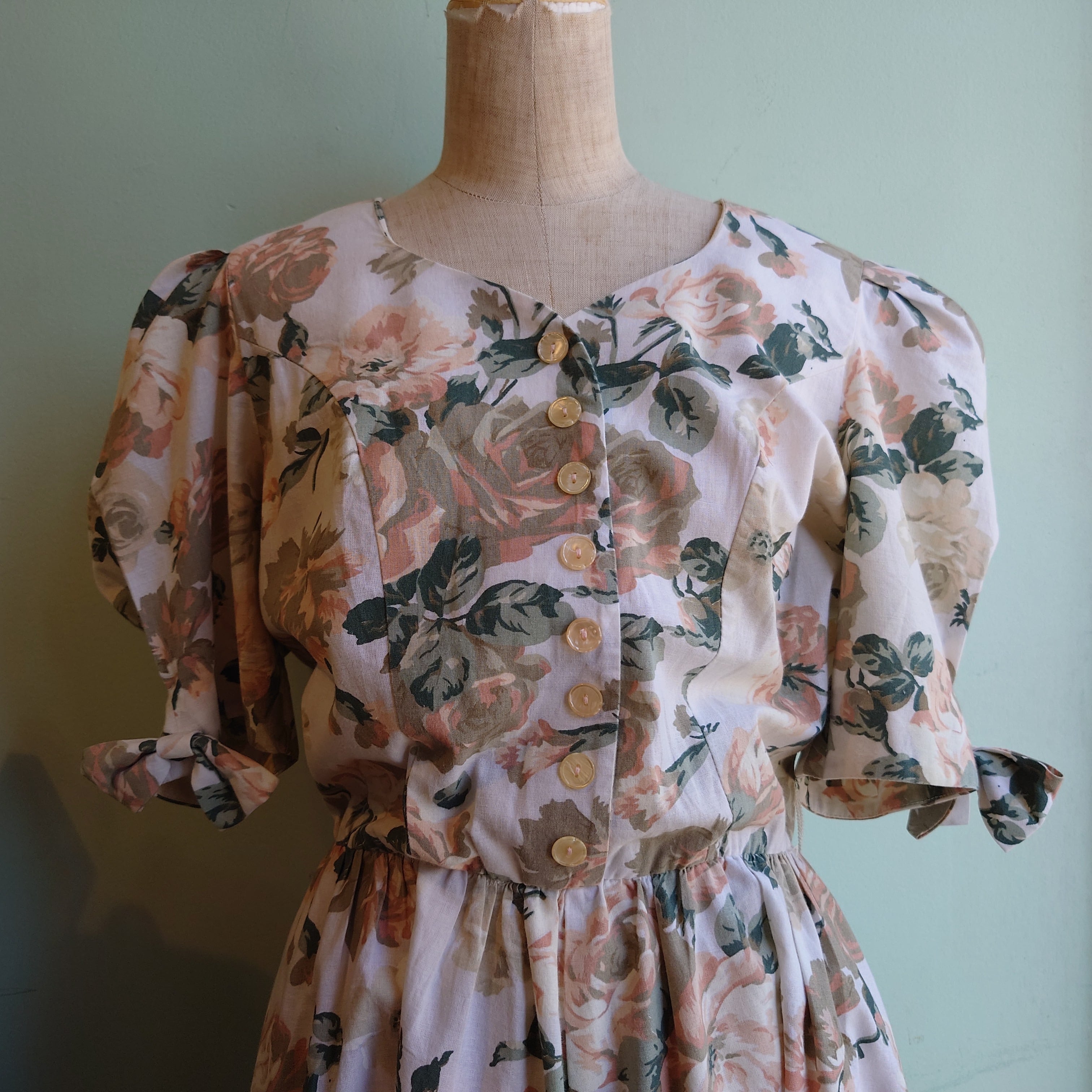 S.L. Fashions 80s vintage 花柄 ヴィンテージドレス パフスリーブ