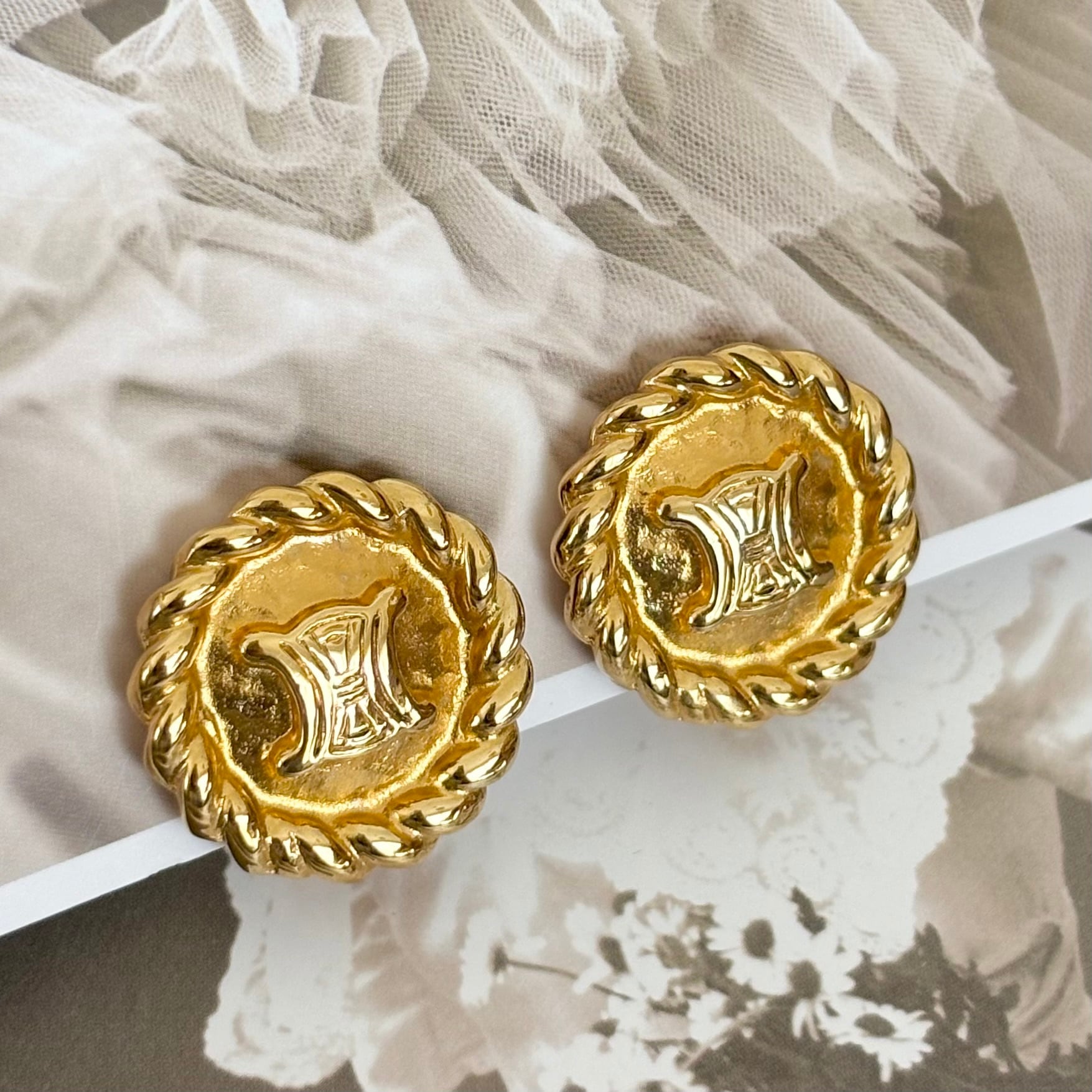 極美品】セリーヌ マカダム クリップ式 イヤリング アクセサリー