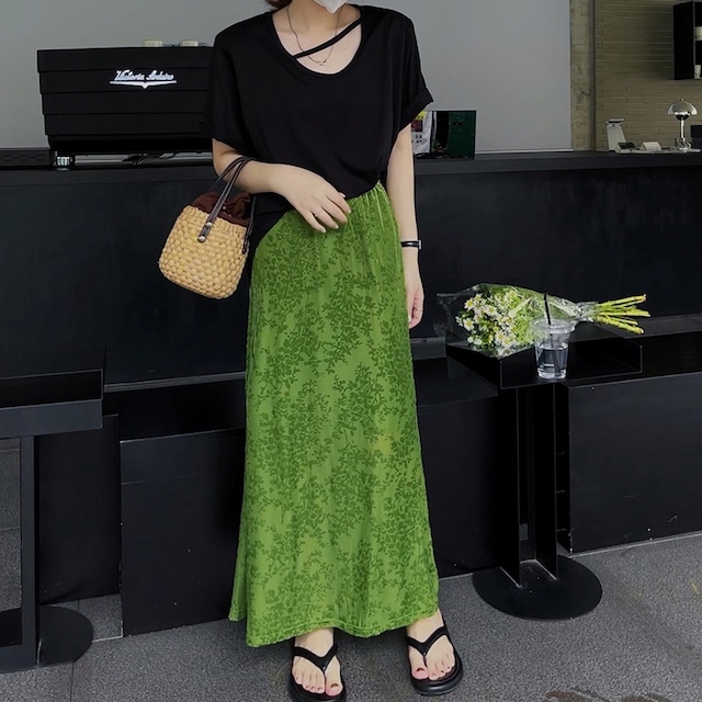 Leaf Pattern Long Skirt KRE1826