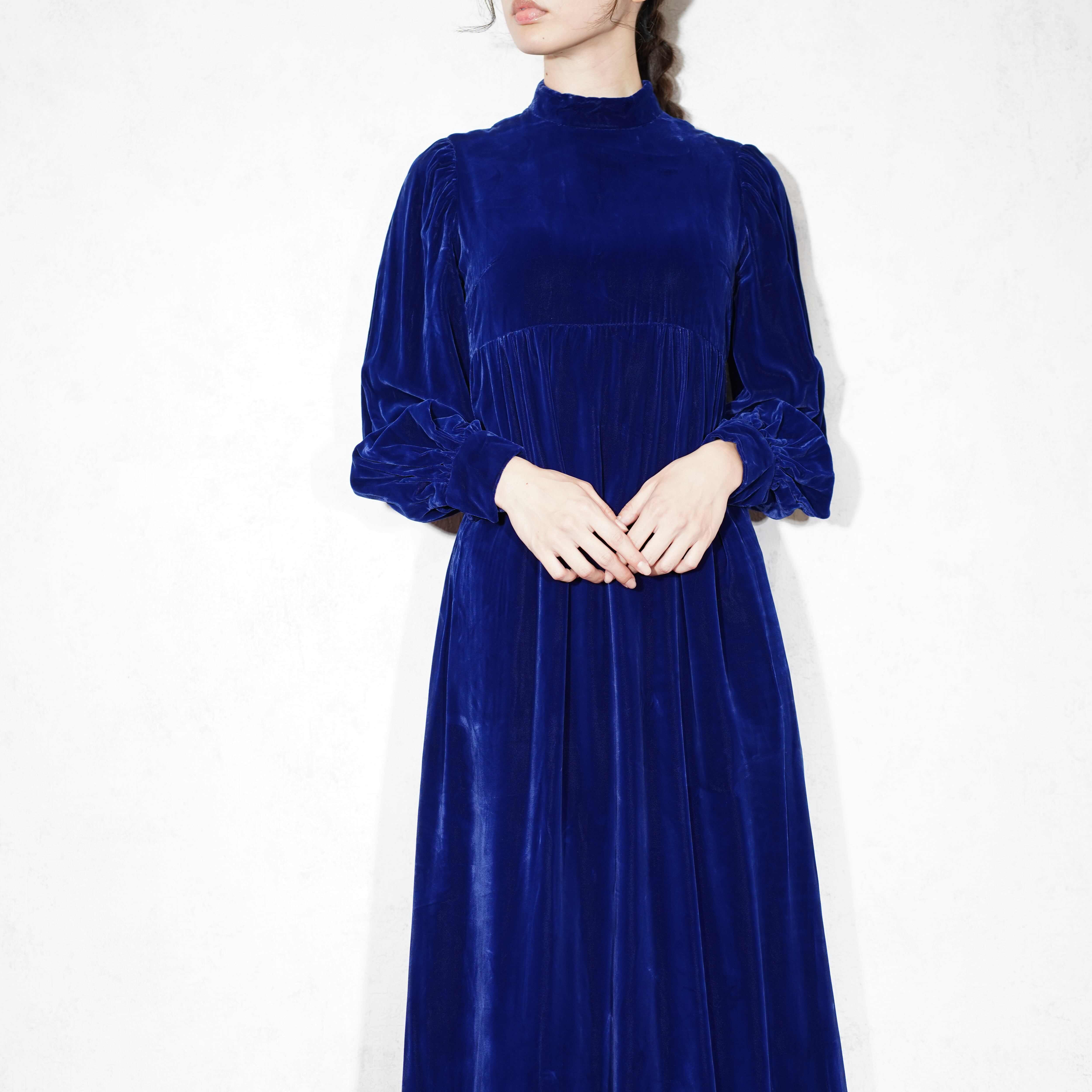 USA VINTAGE GATHER DESIGN VELOUR LONG DRESS ONE PIECE/アメリカ古着