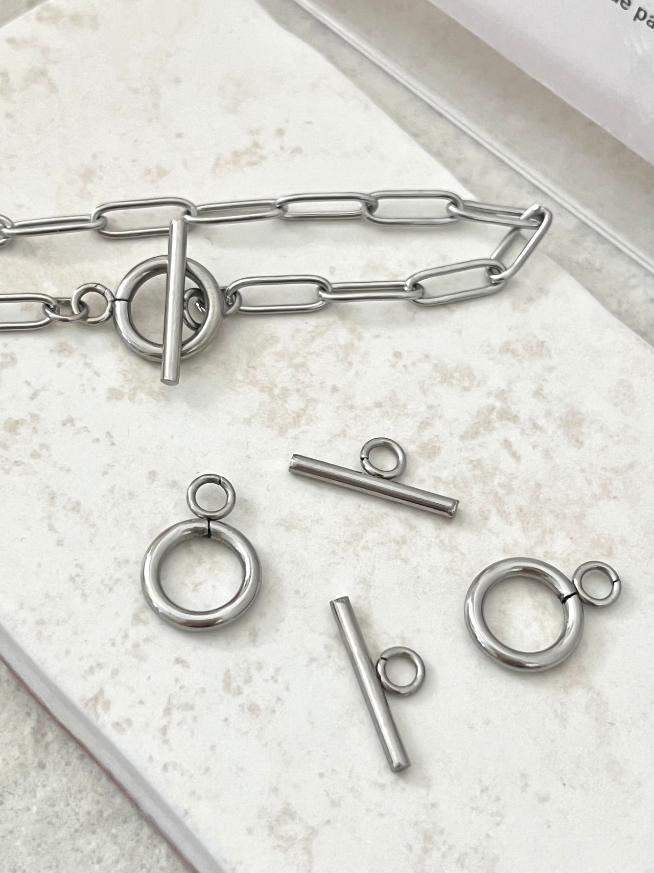 【6set】ステンレス製トグルクラスプ金具/溜め具/マンテル/金属アレルギー対応