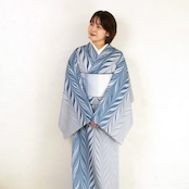 「時雨の浜辺」大矢羽柄〜洗えるきもの(シルジェリー格子柄)〜