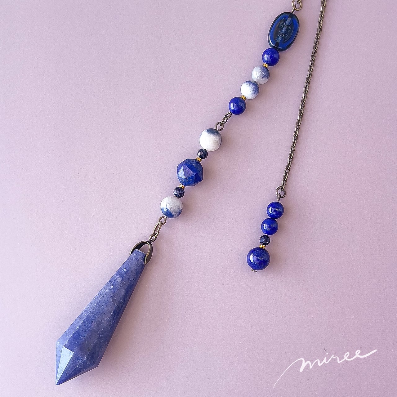揺れない心とつながるペンデュラム【ブルーアベンチュリン×デュモルチェライト】blue aventurine pendulum_60