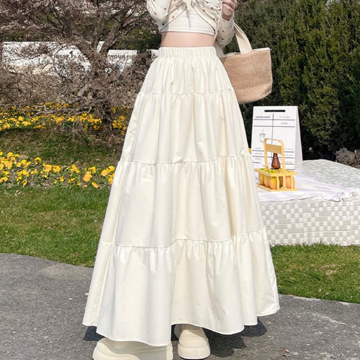 フレアロングティアードスカート