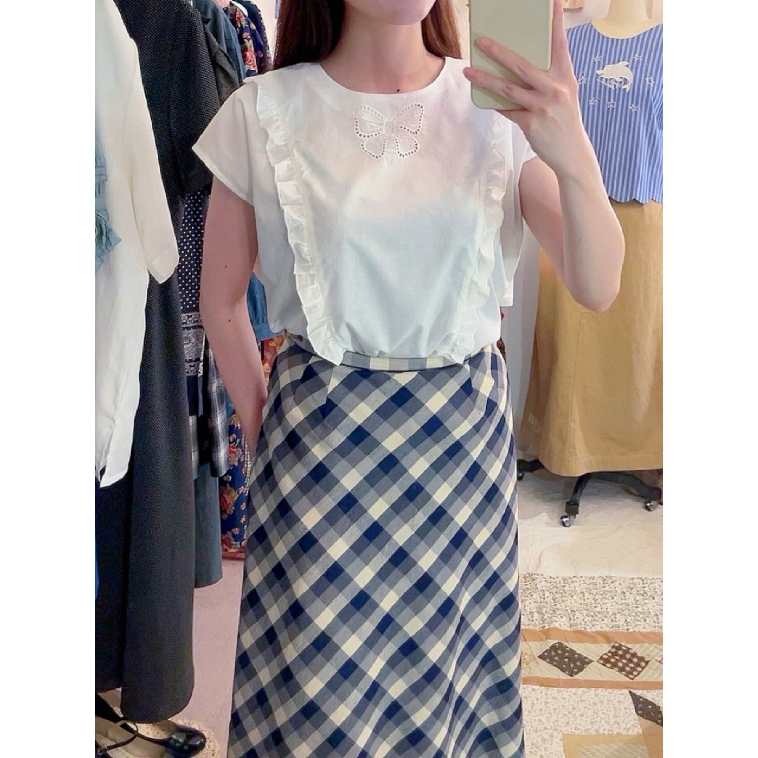 ribbon embroidery frill white blouse
