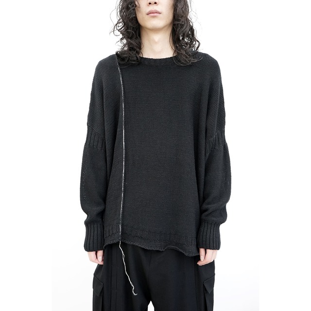 [KLASICA] (クラシカ) 23C-KNT-37 "PYKE" Attached Loose Linen Pullover (BLACK)