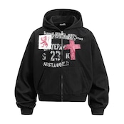 VINTAGE ストリート パッチワーク グラフィック ジップパーカー T2275