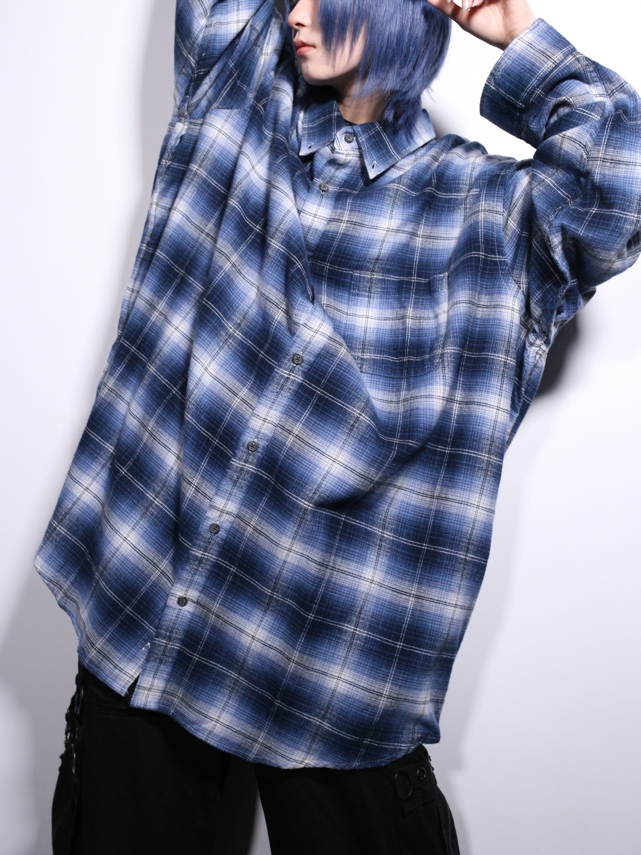XXXB super over silhouette blue ombre check shirt - 1