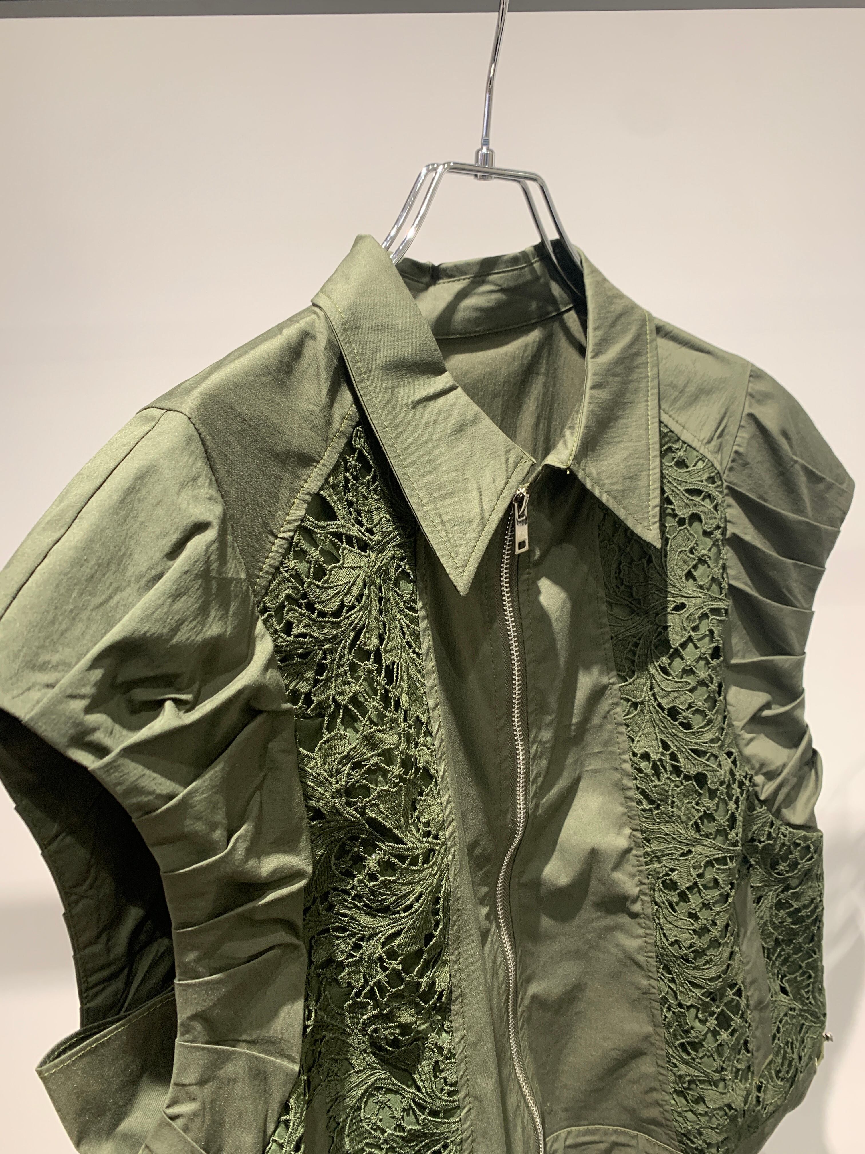 cotton lace zip vest