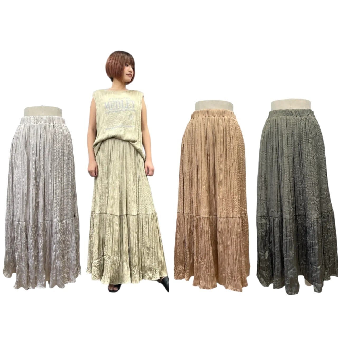 あ様 SALE【ayane】サテン地 波なみプリーツロングスカート 834604 アヤン