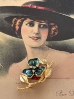 ドイツ ヴィンテージパーツ フラワー グリーン×ゴールド 22mm×36mm アクセサリーパーツ デコレーション材