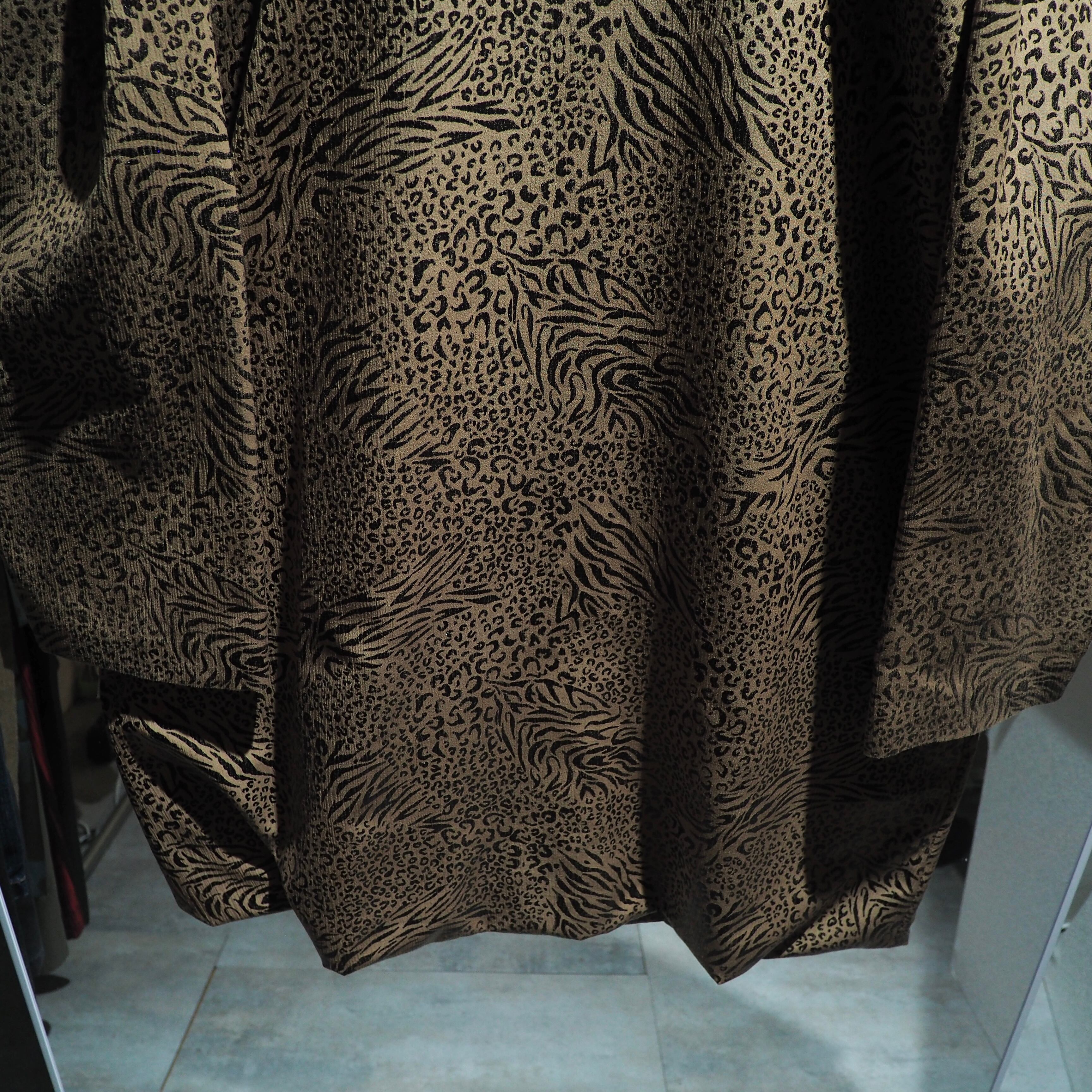 1990s Pleats line × Animal pattern coating vintage loose half coat jacket