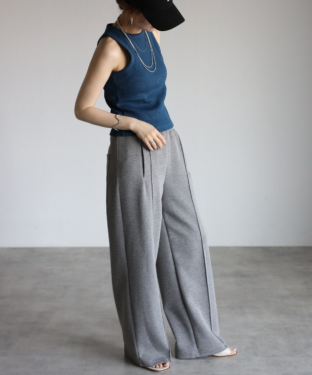 センタープレスストレッチワイドパンツ