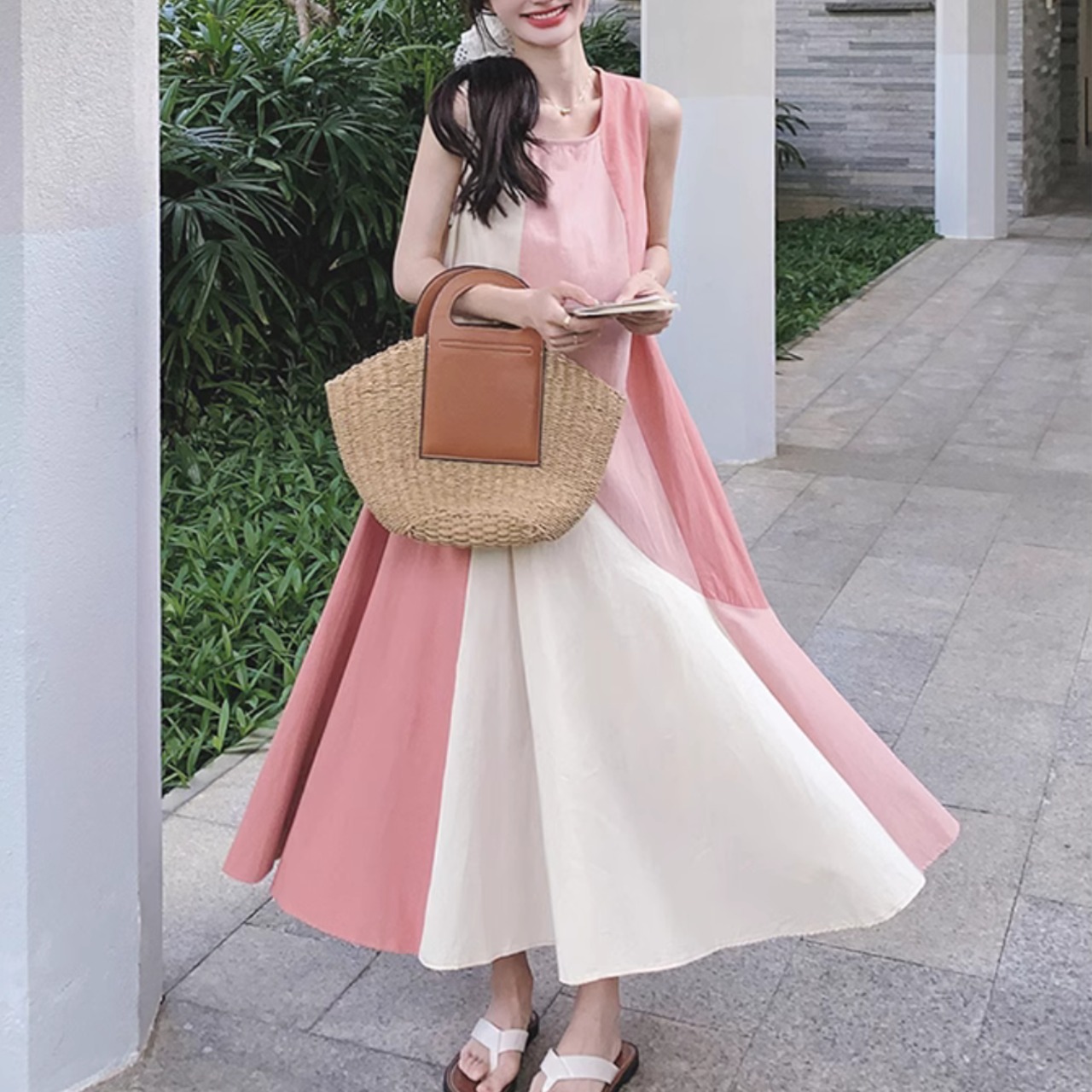 Pink Patchwork Maxi Dress 5073