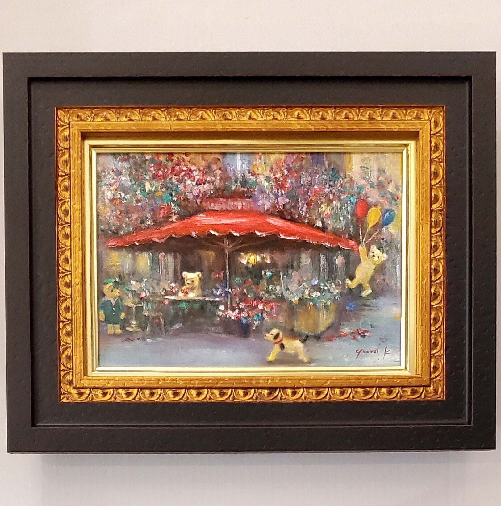 超美品！値下げ交渉あり。金箔を押した黄色い小鳥 アクリル画 絵画