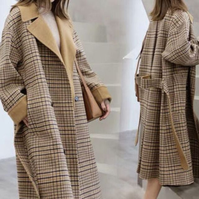 【予約販売】レディース アウター シンプル チェック カジュアル おしゃれ かっこいい オーバーシルエット ツイードジャケット 秋冬 ブラウン L/XL