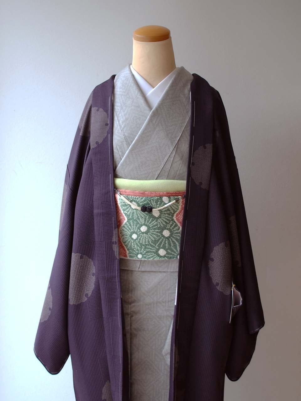 【袷羽織】黒紫色 変わり市松に雪輪文 袷羽織