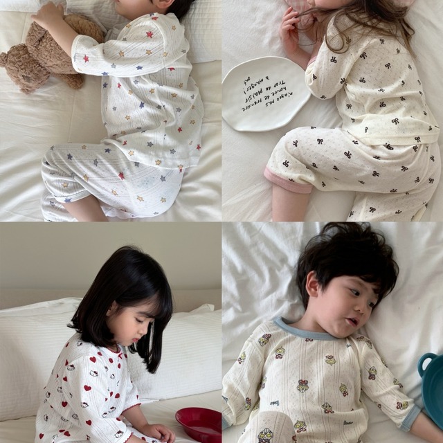 夏七分袖A類 カートゥーン プリント 部屋着セット子供男女兼用 通気性