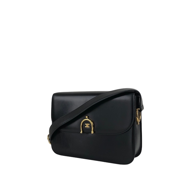 CELINE セリーヌ ショルダーバッグ ブラック トリオンフ レザー フラップ vintage ヴィンテージ オールド hvk6su