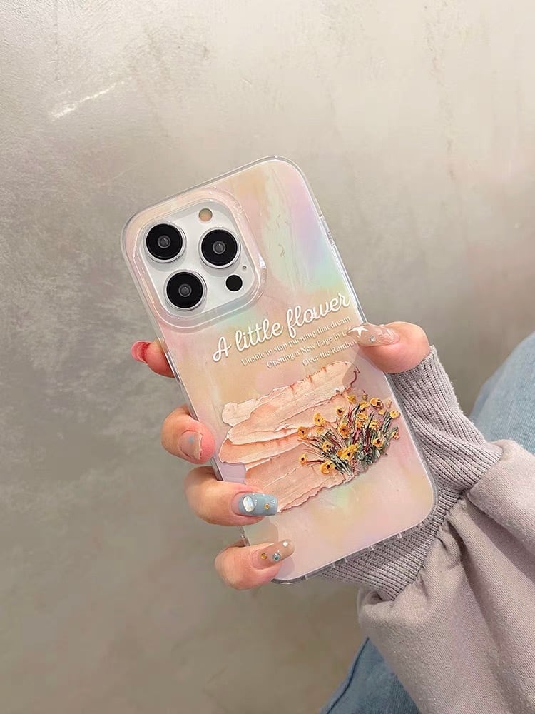 iPhoneケース iPhone14 iPhone13 油絵風 花柄 レトロ 英字 英語