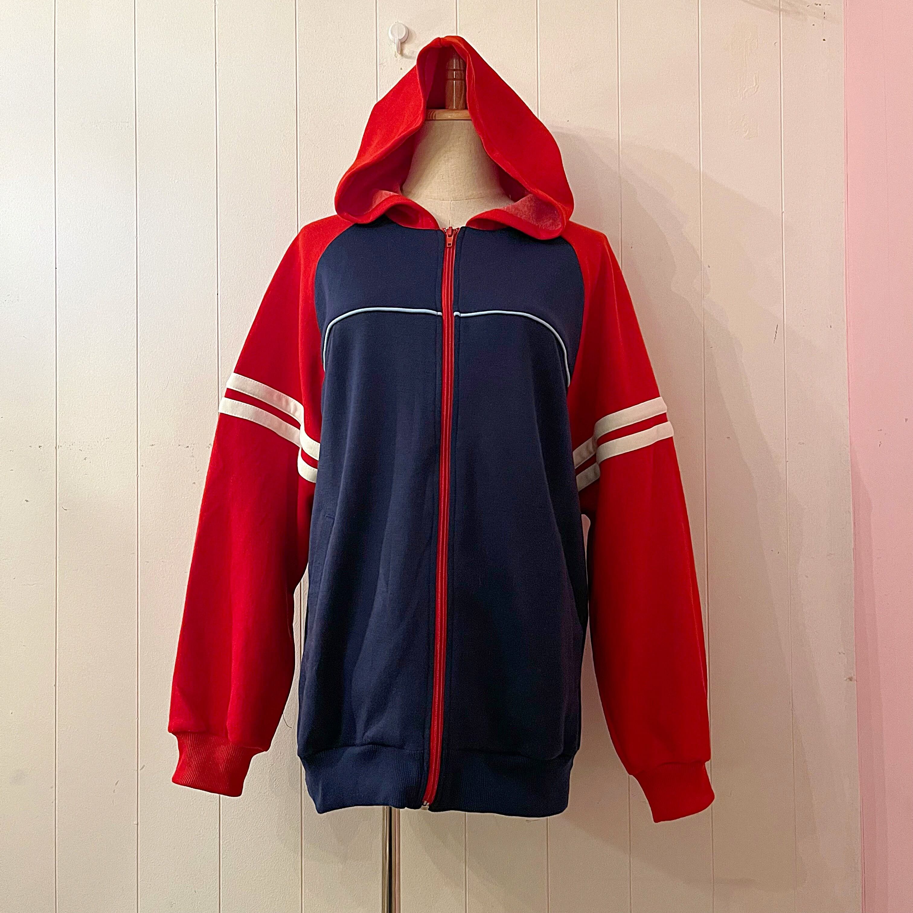 90s red navy jersey hoodie