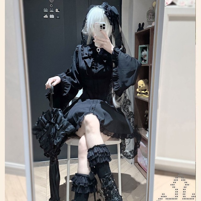 魔女契約の夜会 フリル姫袖レースブラウス付きゴスロリ3点セットアップ