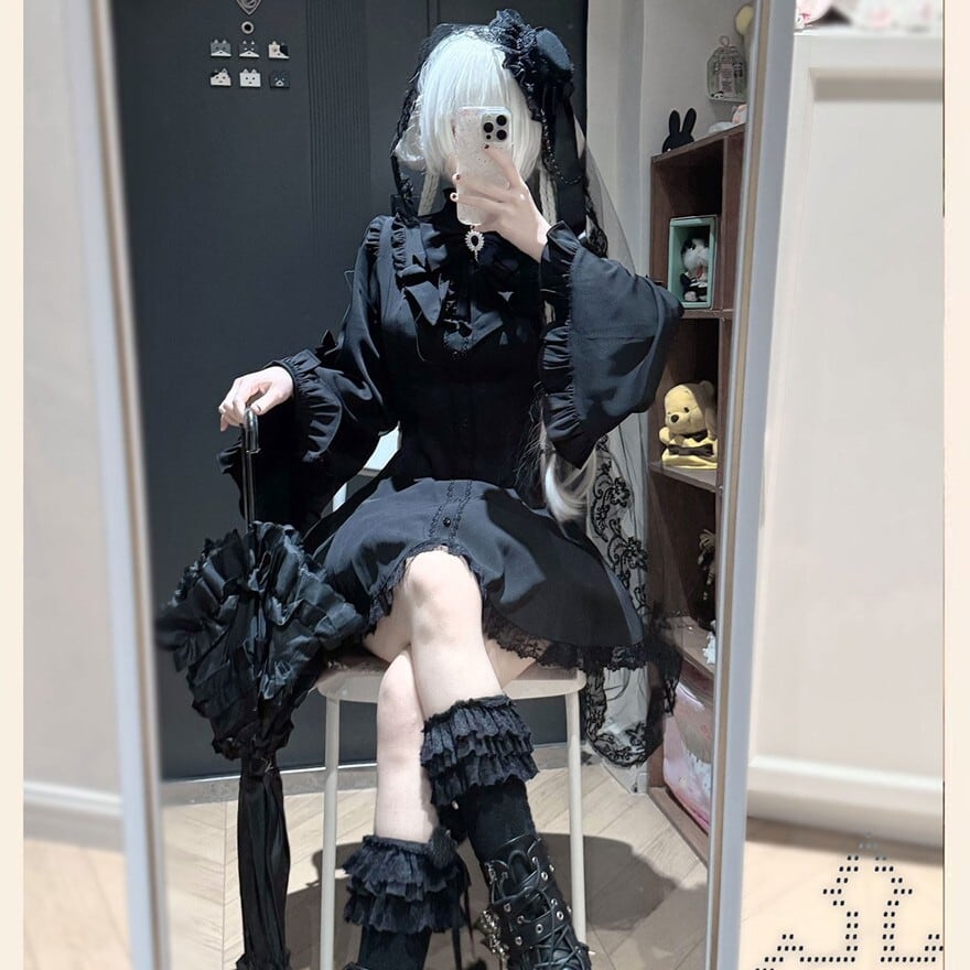 魔女契約の夜会 フリル姫袖レースブラウス付きゴスロリ3点セットアップ