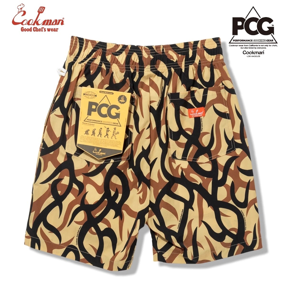 COOKMAN 】Chef Pants Short Light Tribal Camo Beige クックマン